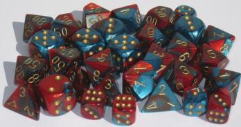 Chessex RPG Dice Sets: Gemini # 7 Red-Teal/gold Polyhedral 7-Die Set