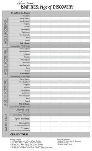 Empires: Age of Discovery Score Pads (1 pad/50 pages/double-sided)