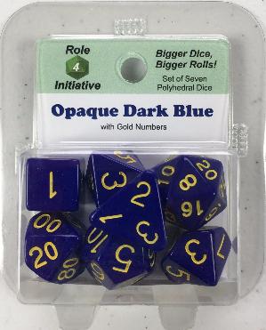 Set of 7 Translucent Dark Blue with Gold Numbers Polyhedral Dice 