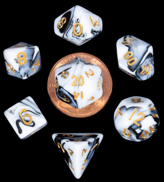 Mini Polyhedral Dice Set: Marble with Gold Numbers