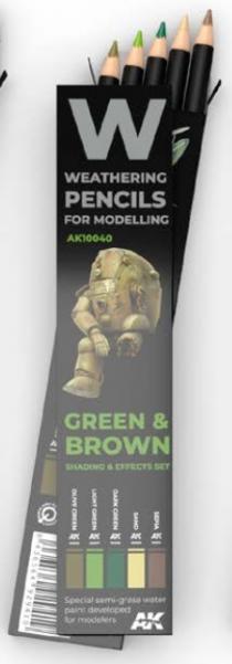 Weathering Pencils for Modelling: Green & Brown Shading & Effects Set (5)