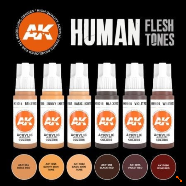 AK-Interactive: 3rd Gen Acrylics - Human Flesh Tones Acrylic Paint Set (Box of 6 Paints)