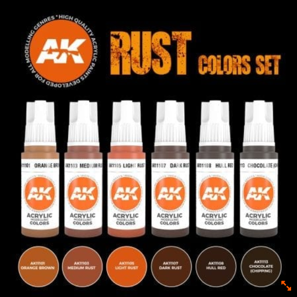 AK-Interactive: 3rd Gen Acrylics - Rust and Abandoned Acrylic Paint Set (Box of 6 Paints)