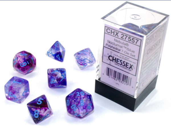 Chessex Dice Sets: Nebula Polyhedral Nocturnal/Blue Luminary (7)