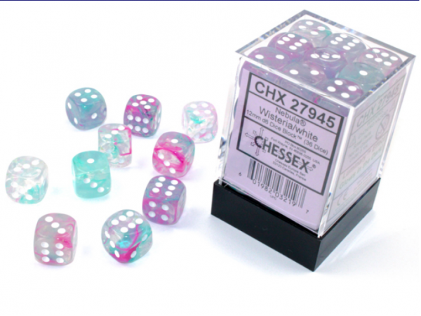 Chessex Dice Sets: Nebula Wisteria/White Luminary 12mm d6 Dice Block (36)