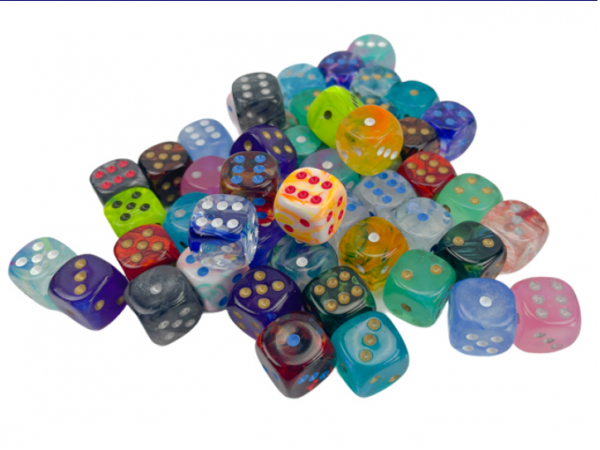 Chessex Bulk Dice Sets: Assorted Signature 12mm d6 Dice w/pips Bag (50)