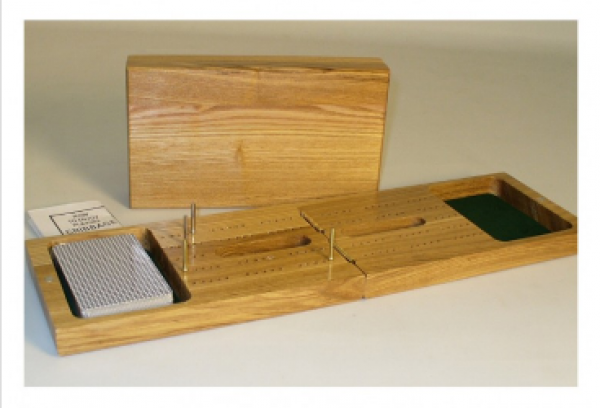 Folding Oak Cribbage Board with Cards and Pegs
