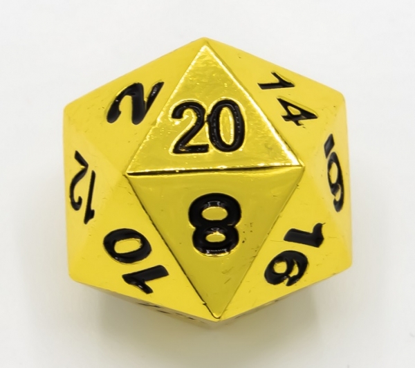 Single Metal D20 - Shiny Gold with Black numbers (1)