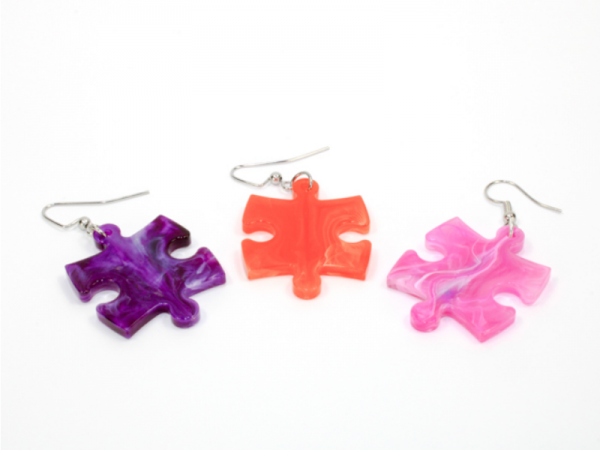 Earrings: Vortex Puzzle Piece Pair (Assorted Dice Colors)