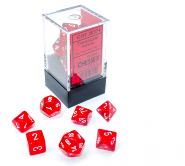 Chessex RPG Dice Sets: Translucent Mini-Polyhedral Red/White 7-Die Set