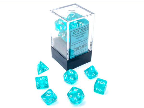 Chessex RPG Dice Sets: Translucent Mini-Polyhedral Teal/White 7-Die Set
