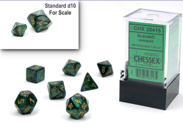 Chessex Dice Sets: Scarab Mini-Polyhedral Jade/gold 7-Die Set