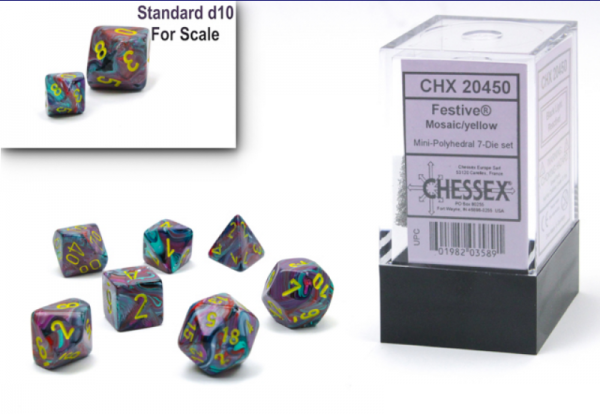 Chessex RPG Dice Sets: Festive Mini-Polyhedral Mosaic/Yellow 7-Die set