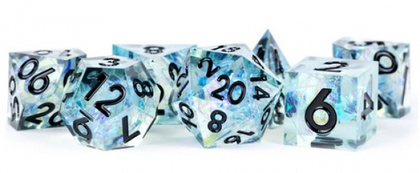 Handcrafted Sharp Edge Resin Dice Set: Captured Frost (7)