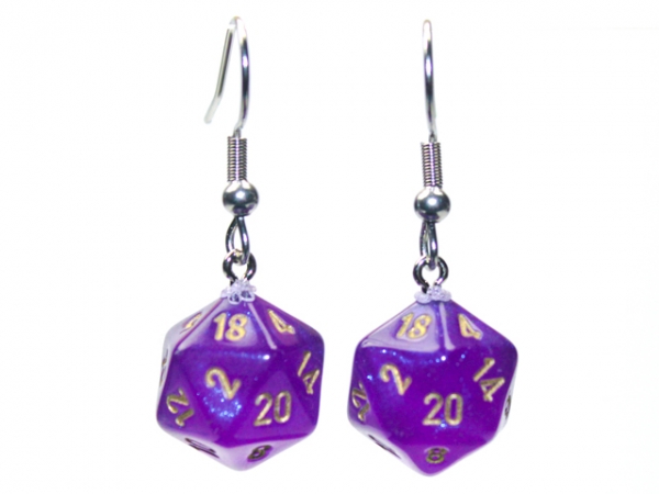 Hook Earrings: Borealis Royal Purple Mini-Poly d20 Pair