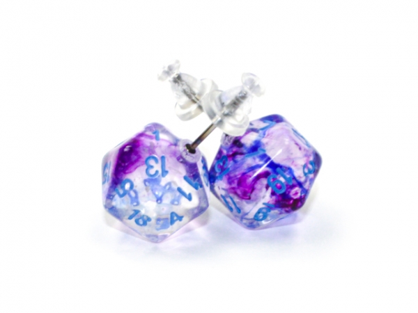 Stud Earrings: Nebula Nocturnal Mini-Poly d20 Pair