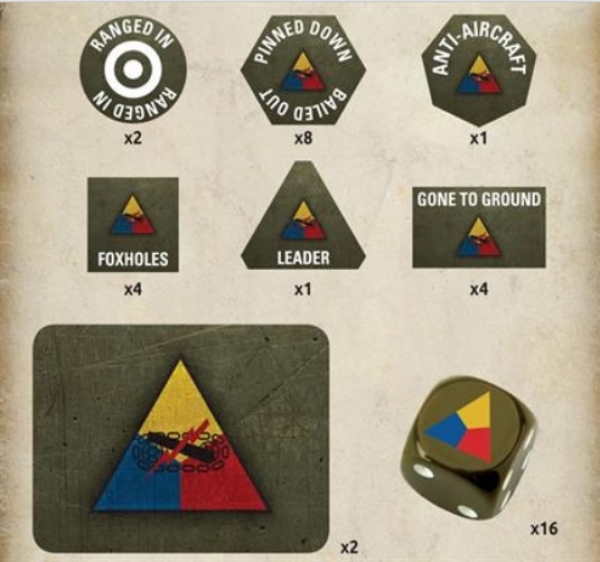 Flames of War: Gaming Tin Set - Armored Company (x20 Tokens, x2 Objectives, x16 Dice)