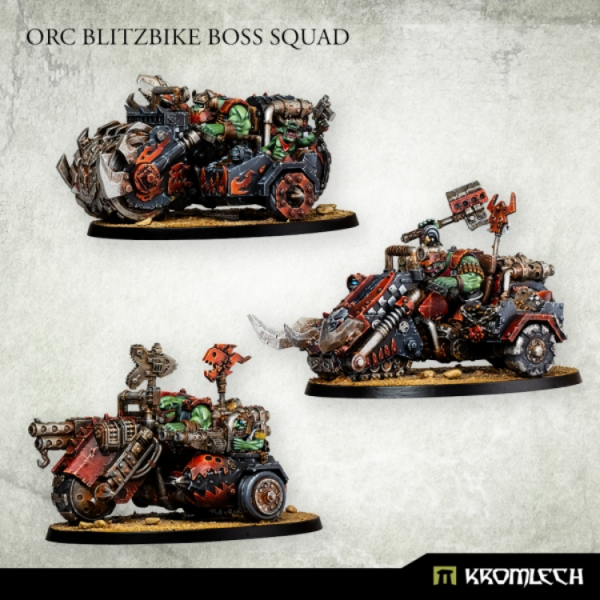 Kromlech Miniatures: Orc Blitzbike Boss Squad (3)