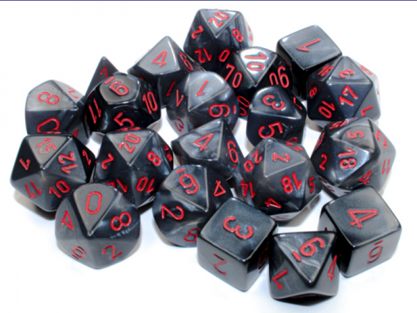 Chessex Dice: Velvet Bag of 20 Polyhedral Black/Red Dice (Limited Edition)
