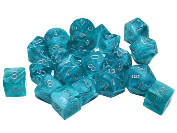 Chessex Dice: Cirrus Bag of 20 Polyhedral Aqua/Silver Dice (Limited Edition)