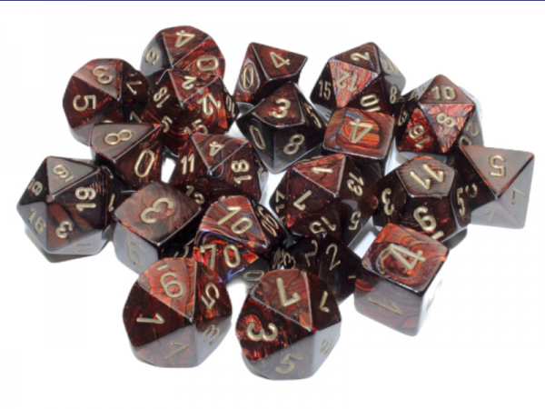 Chessex Dice: Scarab Bag of 20 Polyhedral Blue Blood/Gold Dice (Limited Edition)