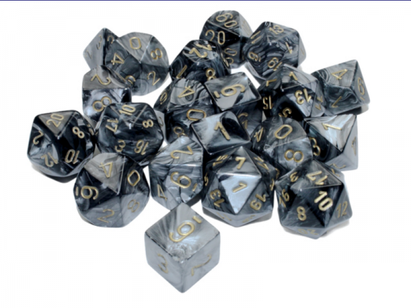 Chessex Dice: Lustrous Bag of 20 Polyhedral Black/Gold Dice (Limited Edition)