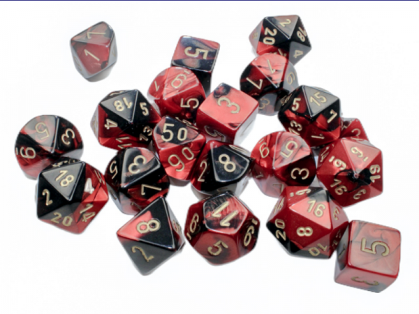 Chessex Dice: Gemini Bag of 20 Polyhedral Black Red/Gold Dice (Limited Edition)