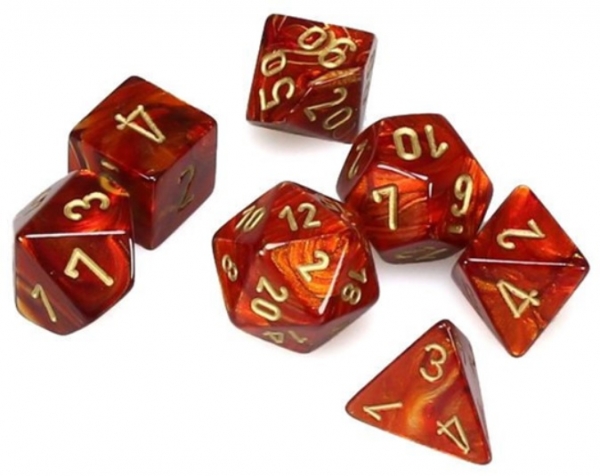 Chessex Dice Sets: Scarab Mini-Polyhedral Scarlet/Gold 7-Die Set
