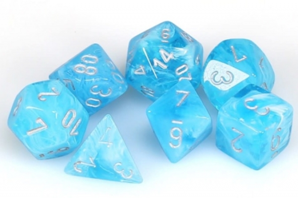 Chessex Dice Sets: Luminary Mini-Polyhedral Sky/Silver 7-Die set