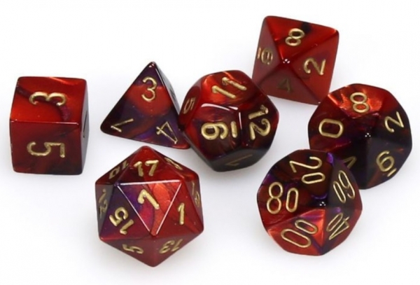 Chessex Dice Sets: Gemini Mini-Polyhedral Purple-Red/Gold 7-Die Set