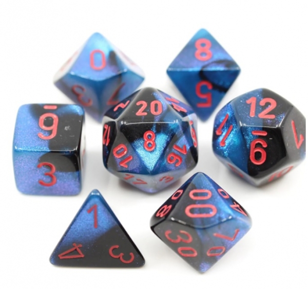 Chessex Dice Sets: Gemini Mini-Polyhedral Black-Starlight/Red 7-Die Set