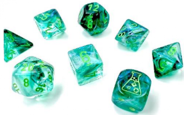 Chessex Lab Dice 6: Borealis Polyhedral  Kelp/Light Green Luminary 7-Die Set (with bonus die)