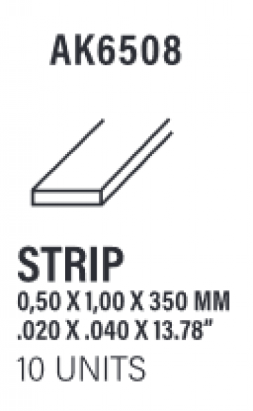 AK-Interactive: (Accessory) Styrene Strips 0.50 x 1.00 x 350mm (10)