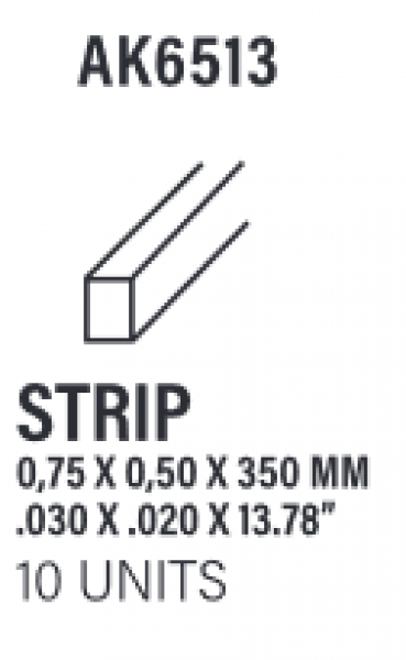 AK-Interactive: (Accessory) Styrene Strips 0.75 x 0.50 x 350mm (10)