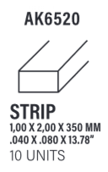 AK-Interactive: (Accessory) Styrene Strips 1.00 x 2.00 x 350mm (10)
