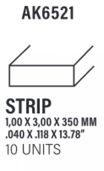 AK-Interactive: (Accessory) Styrene Strips 1.00 x 3.00 x 350mm (10)
