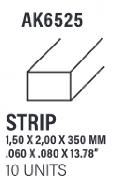 AK-Interactive: (Accessory) Styrene Strips 1.50 x 2.00 x 350mm (10)