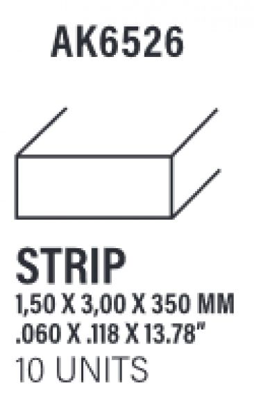 AK-Interactive: (Accessory) Styrene Strips 1.50 x 3.00 x 350mm (10)