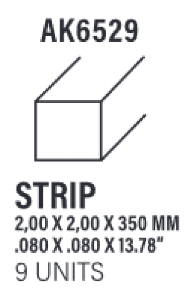 AK-Interactive: (Accessory) Styrene Strips 2.00 x 2.00 x 350mm (9)