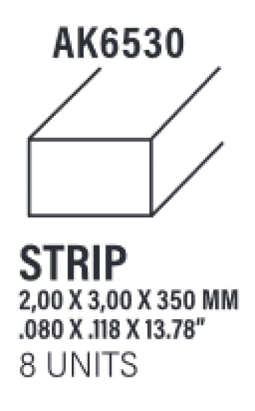 AK-Interactive: (Accessory) Styrene Strips 2.00 x 3.00 x 350mm (8)