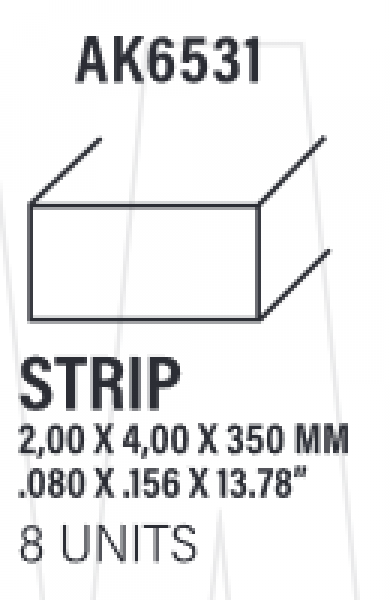 AK-Interactive: (Accessory) Styrene Strips 2.00 x 4.00 x 350mm (8)