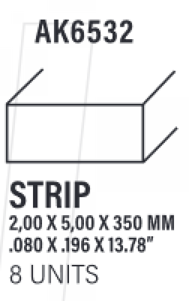 AK-Interactive: (Accessory) Styrene Strips 2.00 x 5.00 x 350mm (8)