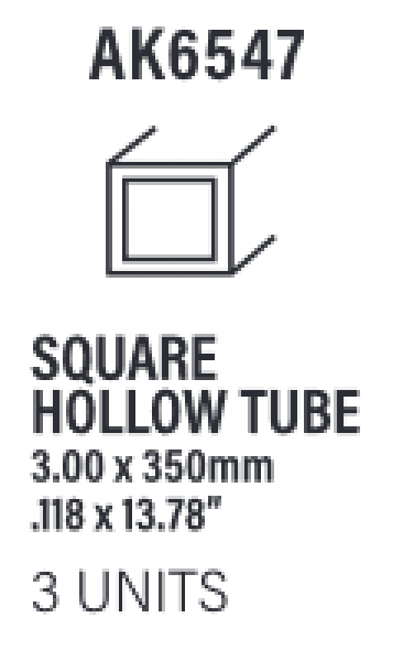 AK-Interactive: (Accessory) Styrene Square hollow tube 3.00x350mm (0,7mm) (3)