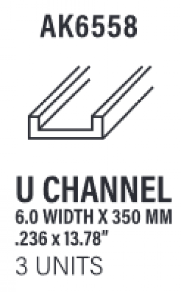 AK-Interactive: (Accessory) Styrene U Channel 6.0 width x 350mm (3)