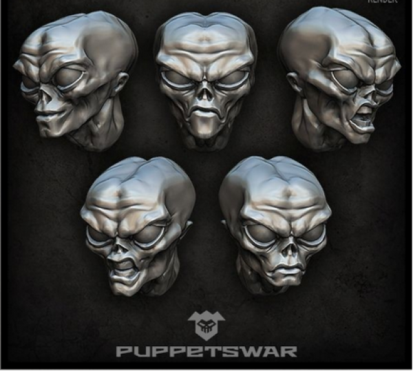 Puppetswar: (Accessory) Gray Alien Heads (5)