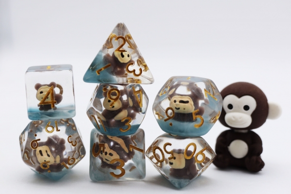 Polyhedral Dice Set: Mischievous Monkey RPG Dice Set (7)