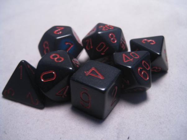 Chessex RPG Dice Sets: Black/Red Opaque Polyhedral 7-Die Set