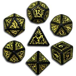 Exotic Dice Sets: Black & Yellow Elvish Dice (7)