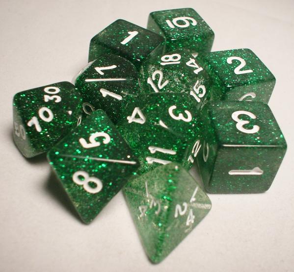 Koplow RPG Dice Sets: Green/White Glitter 10-Die Set
