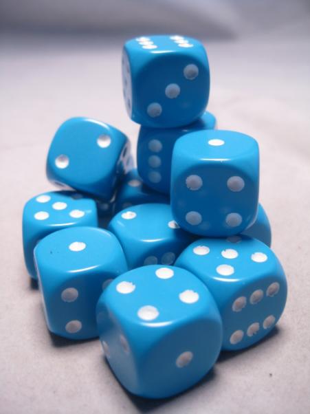 Chessex Dice Sets: Light Blue/White Opaque 16mm d6 (12)
